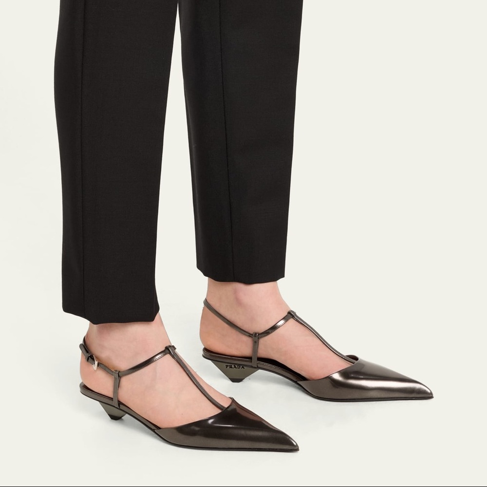 Prada Leather T-strap Ballerina Pumps Anthracite